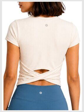 Lululemon Back-Twist Ribbed Short Sleeve Top Bone Nulu Size 4